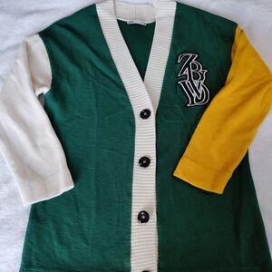 Zara Cream and Green Ribbed Cardigan